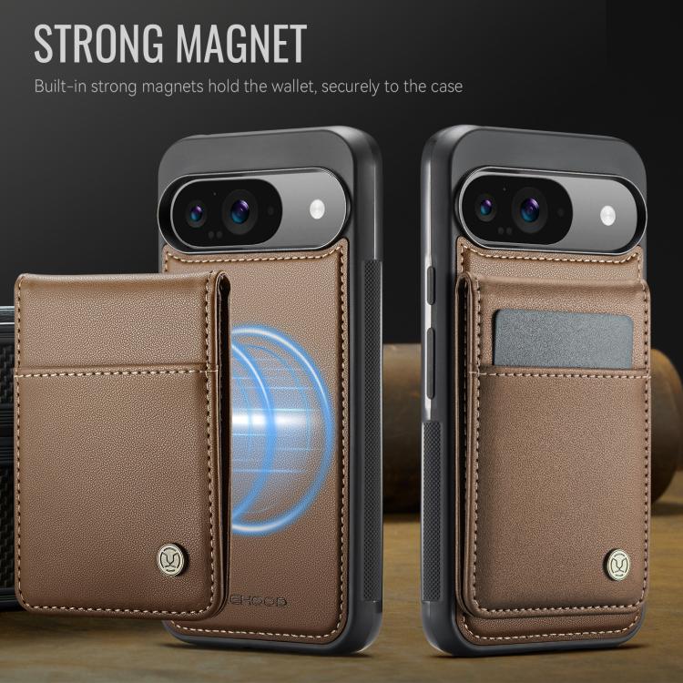 For Google Pixel 9 / 9 Pro JEEHOOD J06 British Style RFID MagSafe Card Bag PU Phone Case(Brown)