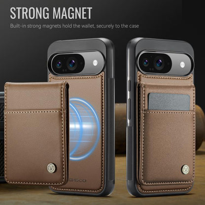 For Google Pixel 9 / 9 Pro JEEHOOD J06 British Style RFID MagSafe Card Bag PU Phone Case(Brown)