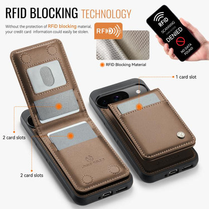 For Google Pixel 9 / 9 Pro JEEHOOD J06 British Style RFID MagSafe Card Bag PU Phone Case(Brown)