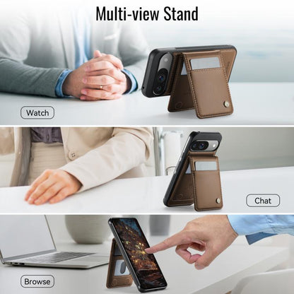 For Google Pixel 9 / 9 Pro JEEHOOD J06 British Style RFID MagSafe Card Bag PU Phone Case(Brown)