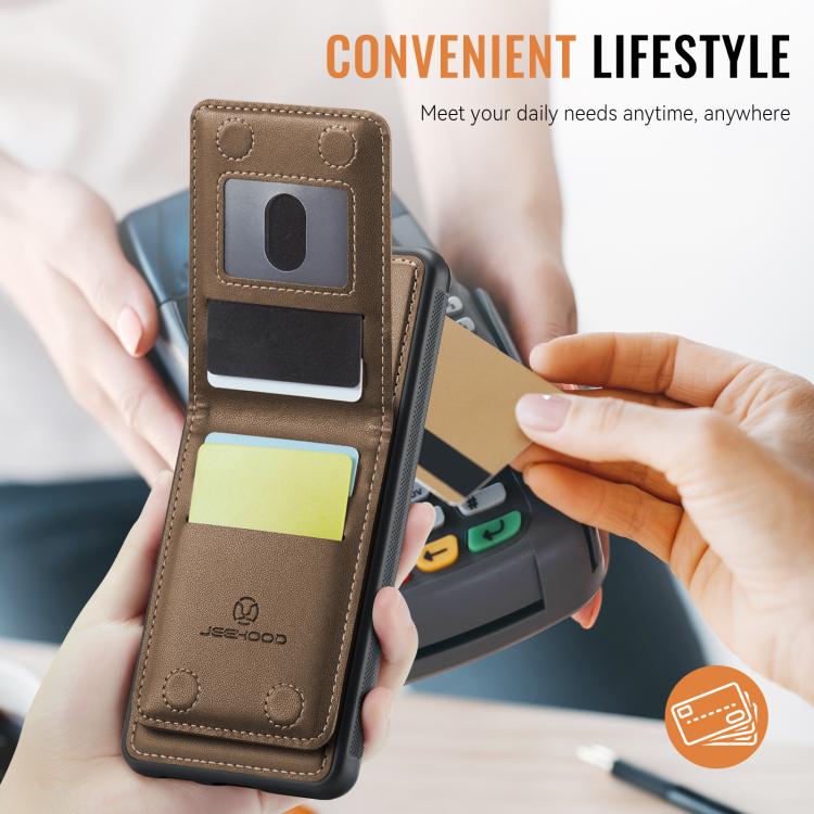 For Google Pixel 9 / 9 Pro JEEHOOD J06 British Style RFID MagSafe Card Bag PU Phone Case(Brown)