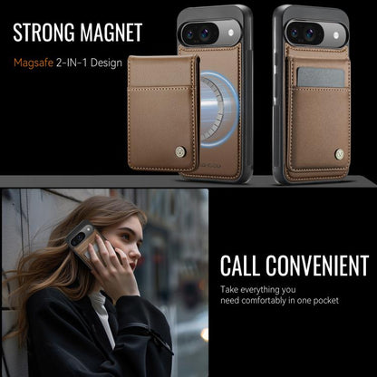 For Google Pixel 9 / 9 Pro JEEHOOD J06 British Style RFID MagSafe Card Bag PU Phone Case(Brown)