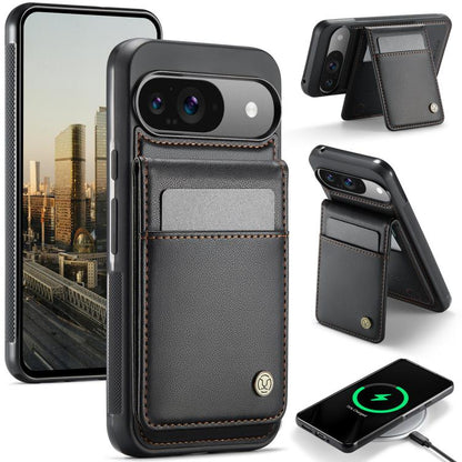 For Google Pixel 9 / 9 Pro JEEHOOD J06 British Style RFID MagSafe Card Bag PU Phone Case(Black)