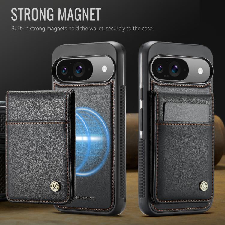 For Google Pixel 9 / 9 Pro JEEHOOD J06 British Style RFID MagSafe Card Bag PU Phone Case(Black)