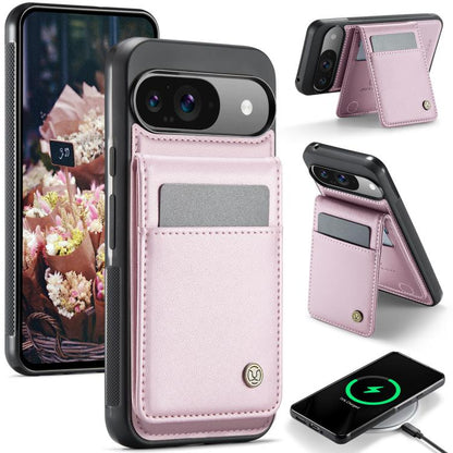 For Google Pixel 9 / 9 Pro JEEHOOD J06 British Style RFID MagSafe Card Bag PU Phone Case(Pink)