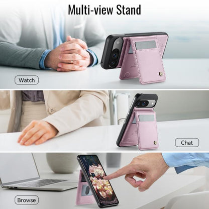 For Google Pixel 9 / 9 Pro JEEHOOD J06 British Style RFID MagSafe Card Bag PU Phone Case(Pink)