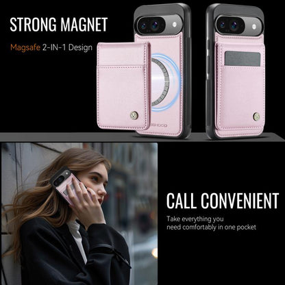For Google Pixel 9 / 9 Pro JEEHOOD J06 British Style RFID MagSafe Card Bag PU Phone Case(Pink)