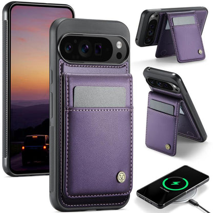 Pour Google Pixel 9 Pro XL JEEHOOD J06 Coque de téléphone en PU avec porte-cartes RFID MagSafe style britannique (violet)