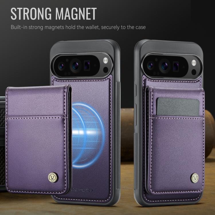 Pour Google Pixel 9 Pro XL JEEHOOD J06 Coque de téléphone en PU avec porte-cartes RFID MagSafe style britannique (violet)
