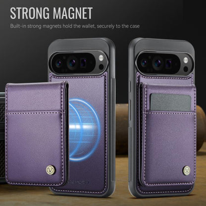 Pour Google Pixel 9 Pro XL JEEHOOD J06 Coque de téléphone en PU avec porte-cartes RFID MagSafe style britannique (violet)