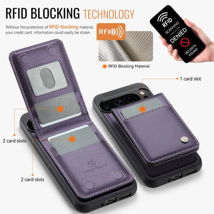 Pour Google Pixel 9 Pro XL JEEHOOD J06 Coque de téléphone en PU avec porte-cartes RFID MagSafe style britannique (violet)