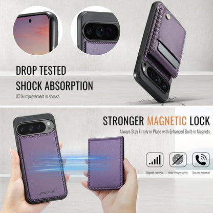 Pour Google Pixel 9 Pro XL JEEHOOD J06 Coque de téléphone en PU avec porte-cartes RFID MagSafe style britannique (violet)