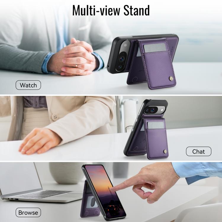 Pour Google Pixel 9 Pro XL JEEHOOD J06 Coque de téléphone en PU avec porte-cartes RFID MagSafe style britannique (violet)