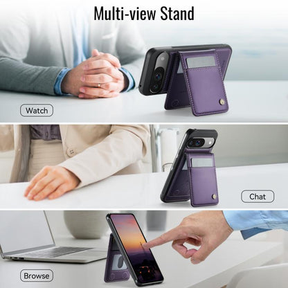 Pour Google Pixel 9 Pro XL JEEHOOD J06 Coque de téléphone en PU avec porte-cartes RFID MagSafe style britannique (violet)
