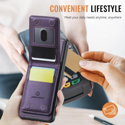 Pour Google Pixel 9 Pro XL JEEHOOD J06 Coque de téléphone en PU avec porte-cartes RFID MagSafe style britannique (violet)