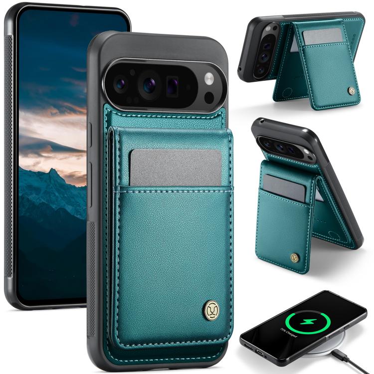 Pour Google Pixel 9 Pro XL JEEHOOD J06 Coque de téléphone en PU de style britannique avec sac de cartes RFID MagSafe (vert)