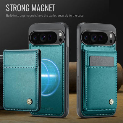 Pour Google Pixel 9 Pro XL JEEHOOD J06 Coque de téléphone en PU de style britannique avec sac de cartes RFID MagSafe (vert)
