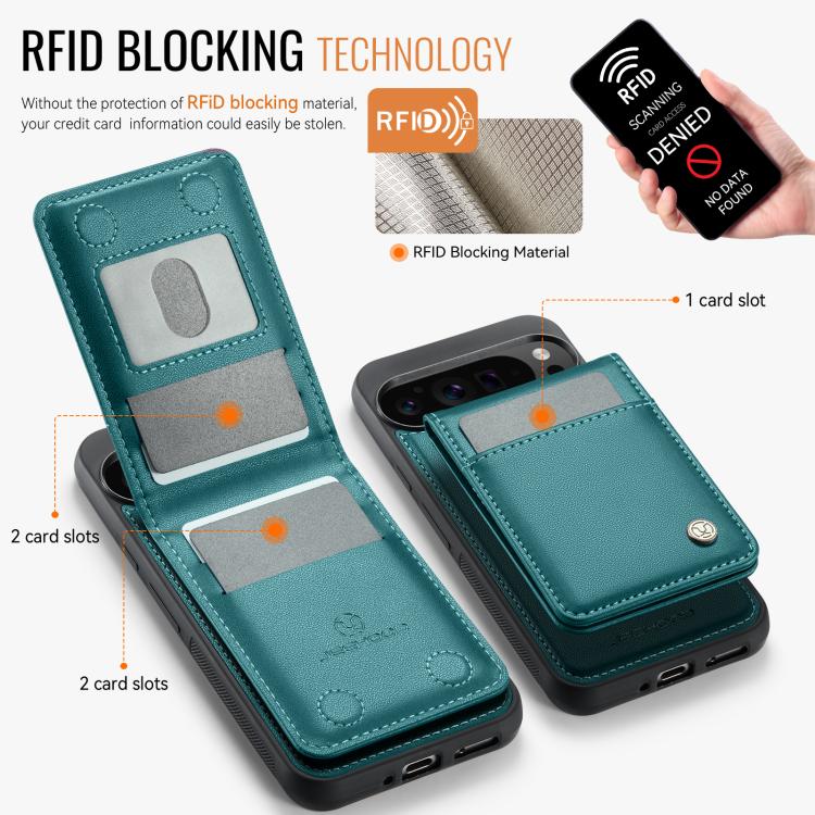 Pour Google Pixel 9 Pro XL JEEHOOD J06 Coque de téléphone en PU de style britannique avec sac de cartes RFID MagSafe (vert)