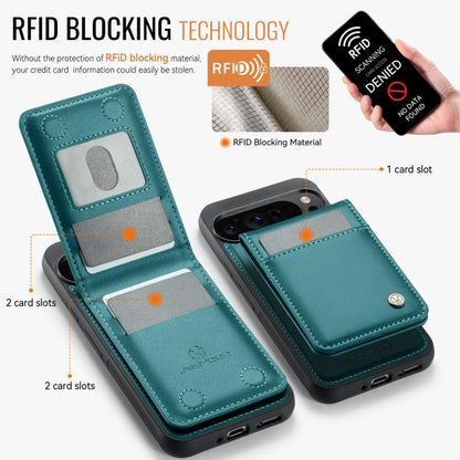 Pour Google Pixel 9 Pro XL JEEHOOD J06 Coque de téléphone en PU de style britannique avec sac de cartes RFID MagSafe (vert)