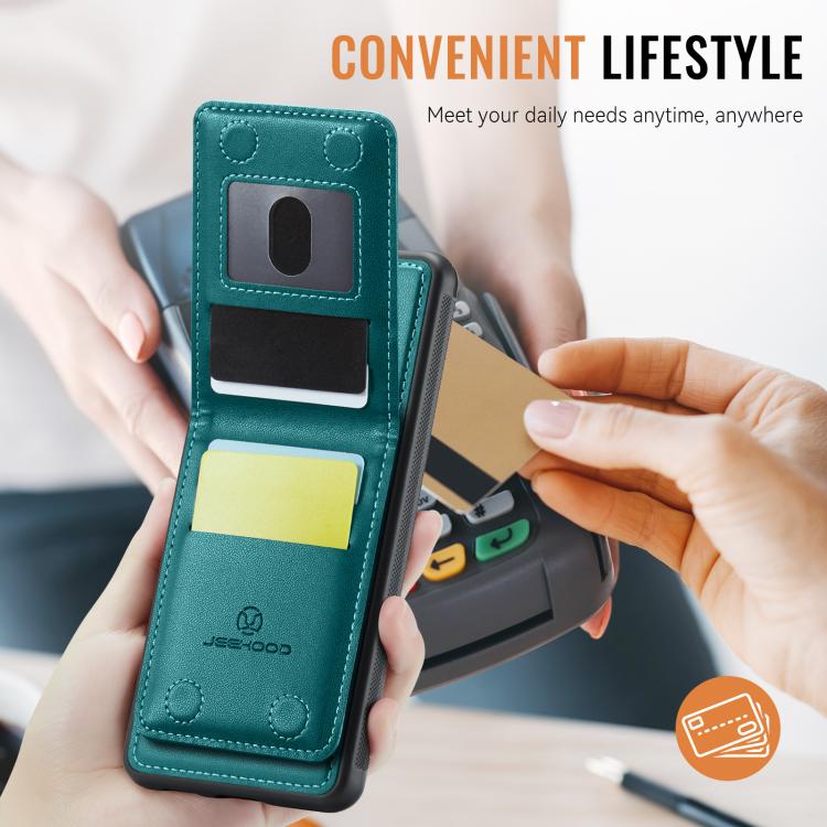 Pour Google Pixel 9 Pro XL JEEHOOD J06 Coque de téléphone en PU de style britannique avec sac de cartes RFID MagSafe (vert)