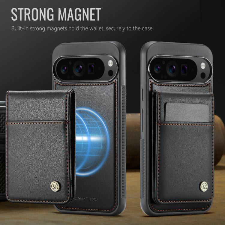 For Google Pixel 9 Pro XL JEEHOOD J06 British Style RFID MagSafe Card Bag PU Phone Case(Black)
