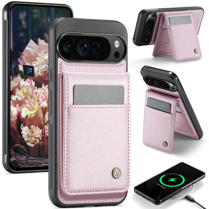 For Google Pixel 9 Pro XL JEEHOOD J06 British Style RFID MagSafe Card Bag PU Phone Case(Pink)