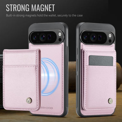For Google Pixel 9 Pro XL JEEHOOD J06 British Style RFID MagSafe Card Bag PU Phone Case(Pink)