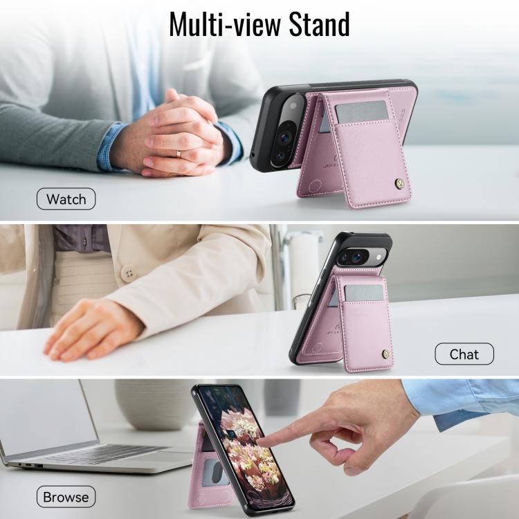 For Google Pixel 9 Pro XL JEEHOOD J06 British Style RFID MagSafe Card Bag PU Phone Case(Pink)
