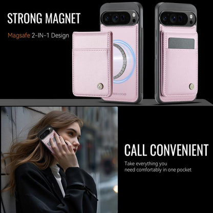 For Google Pixel 9 Pro XL JEEHOOD J06 British Style RFID MagSafe Card Bag PU Phone Case(Pink)