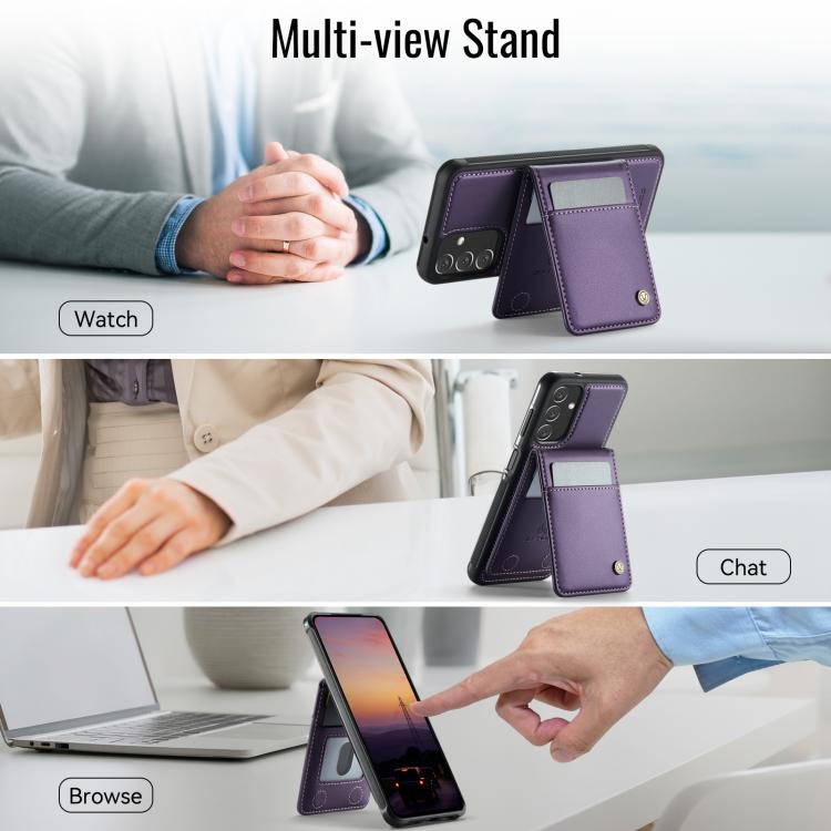 Pour Samsung Galaxy A13 4G JEEHOOD J06 Coque de téléphone en PU avec porte-cartes MagSafe RFID style britannique (violet)