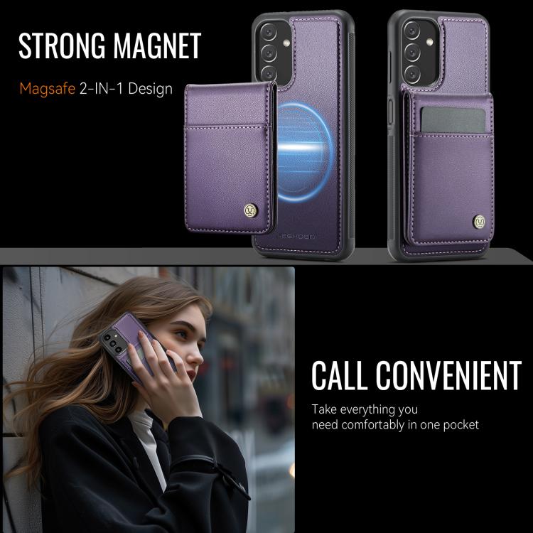 Pour Samsung Galaxy A13 4G JEEHOOD J06 Coque de téléphone en PU avec porte-cartes MagSafe RFID style britannique (violet)