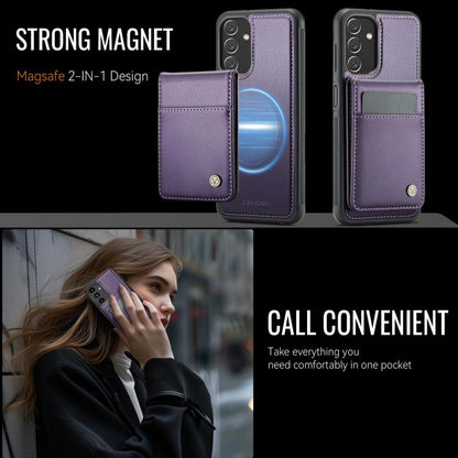Pour Samsung Galaxy A13 4G JEEHOOD J06 Coque de téléphone en PU avec porte-cartes MagSafe RFID style britannique (violet)