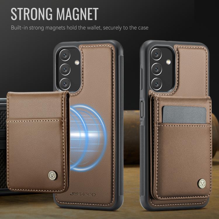 Pour Samsung Galaxy A13 4G JEEHOOD J06 Étui de téléphone en PU avec porte-cartes MagSafe et RFID style britannique (marron)