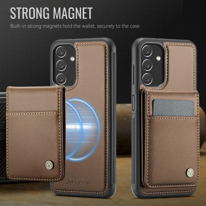 Pour Samsung Galaxy A13 4G JEEHOOD J06 Étui de téléphone en PU avec porte-cartes MagSafe et RFID style britannique (marron)