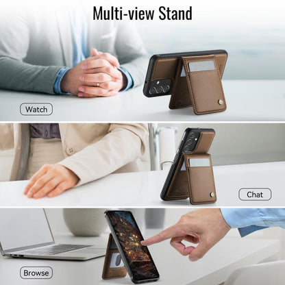Pour Samsung Galaxy A13 4G JEEHOOD J06 Étui de téléphone en PU avec porte-cartes MagSafe et RFID style britannique (marron)
