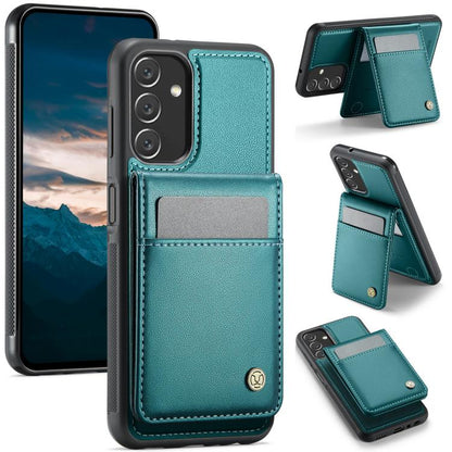 For Samsung Galaxy A13 4G JEEHOOD J06 British Style RFID MagSafe Card Bag PU Phone Case(Green)