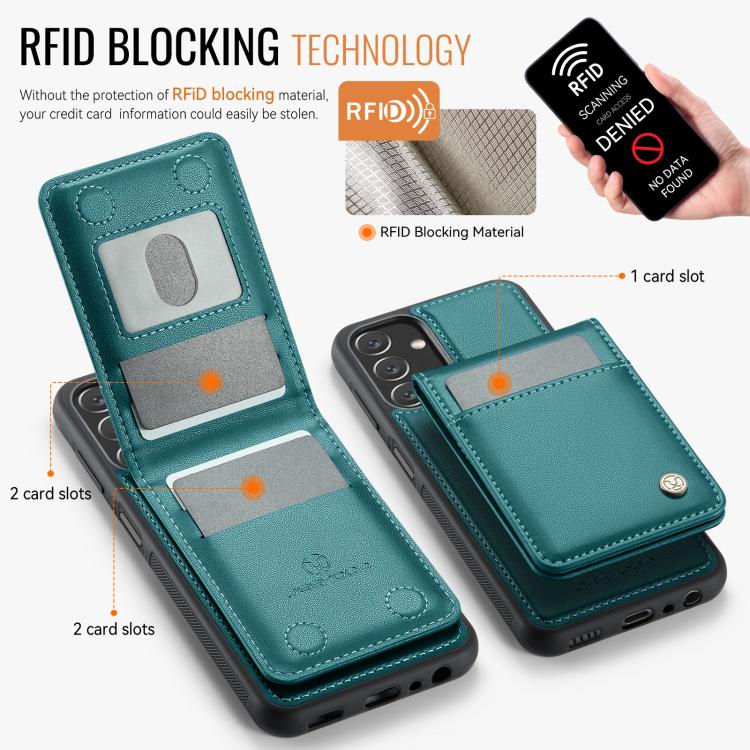 For Samsung Galaxy A13 4G JEEHOOD J06 British Style RFID MagSafe Card Bag PU Phone Case(Green)