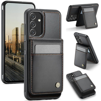 For Samsung Galaxy A13 4G JEEHOOD J06 British Style RFID MagSafe Card Bag PU Phone Case(Black)