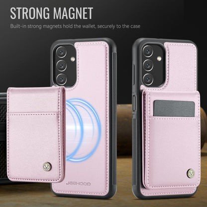 For Samsung Galaxy A13 4G JEEHOOD J06 British Style RFID MagSafe Card Bag PU Phone Case(Pink)