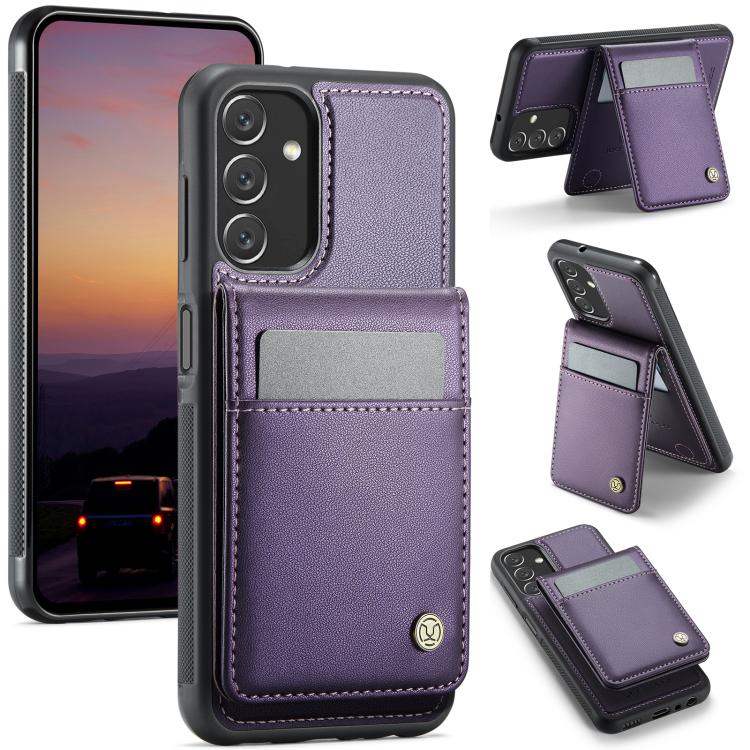 Pour Samsung Galaxy A13 5G JEEHOOD J06 Étui de téléphone en PU avec porte-cartes MagSafe RFID style britannique (violet)
