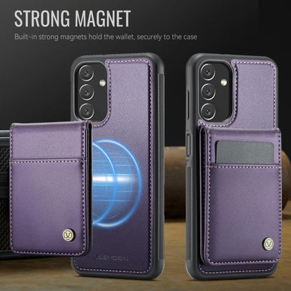 Pour Samsung Galaxy A13 5G JEEHOOD J06 Étui de téléphone en PU avec porte-cartes MagSafe RFID style britannique (violet)
