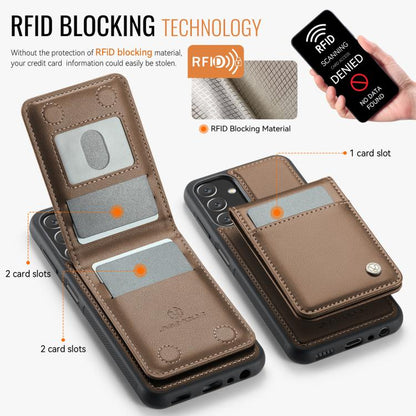 For Samsung Galaxy A13 5G JEEHOOD J06 British Style RFID MagSafe Card Bag PU Phone Case(Brown)
