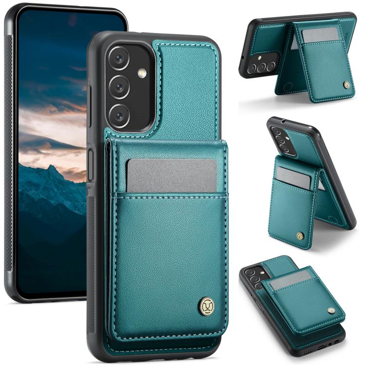 For Samsung Galaxy A13 5G JEEHOOD J06 British Style RFID MagSafe Card Bag PU Phone Case(Green)