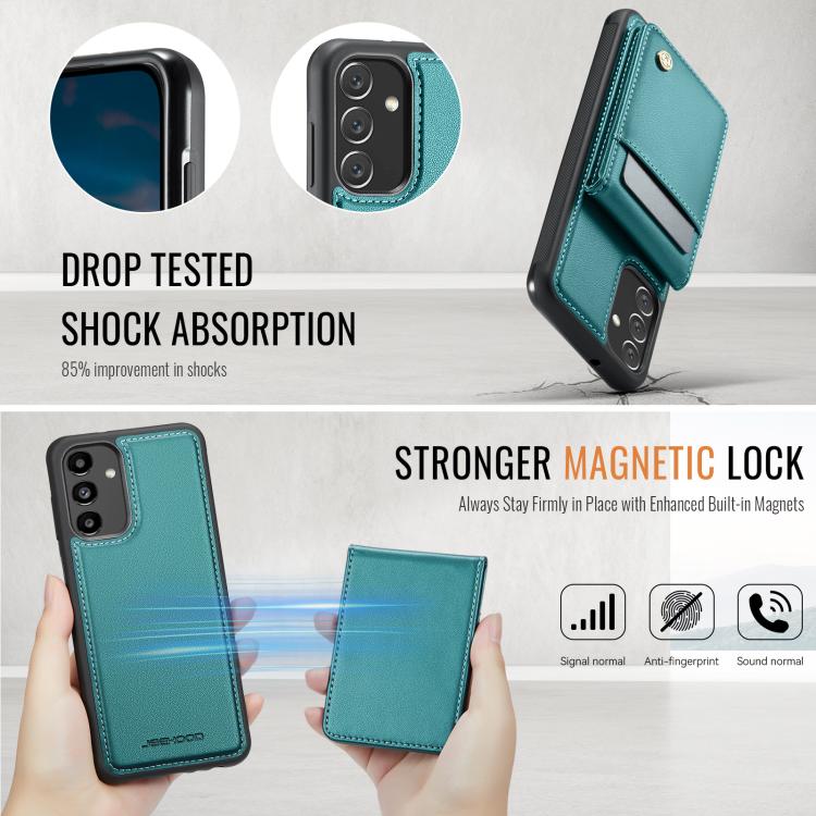 For Samsung Galaxy A13 5G JEEHOOD J06 British Style RFID MagSafe Card Bag PU Phone Case(Green)
