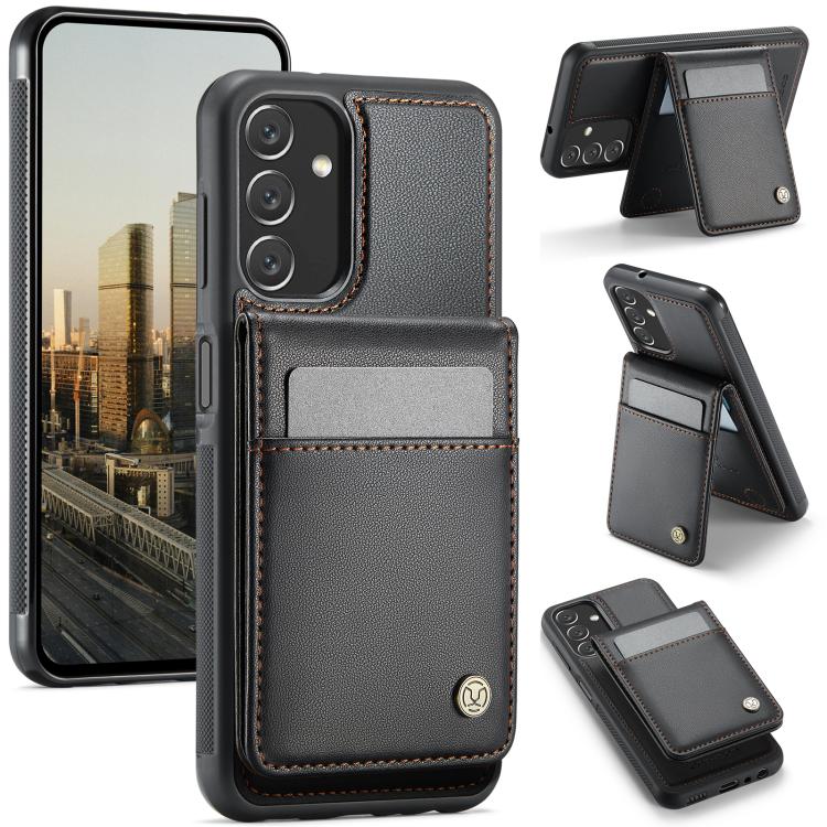Pour Samsung Galaxy A13 5G JEEHOOD J06 Étui de téléphone en PU avec sac pour cartes RFID MagSafe de style britannique (noir)