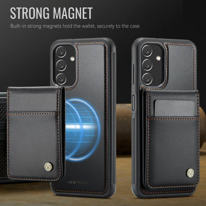 Pour Samsung Galaxy A13 5G JEEHOOD J06 Étui de téléphone en PU avec sac pour cartes RFID MagSafe de style britannique (noir)