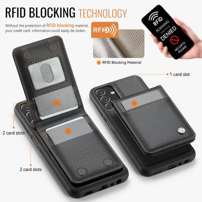 Pour Samsung Galaxy A13 5G JEEHOOD J06 Étui de téléphone en PU avec sac pour cartes RFID MagSafe de style britannique (noir)