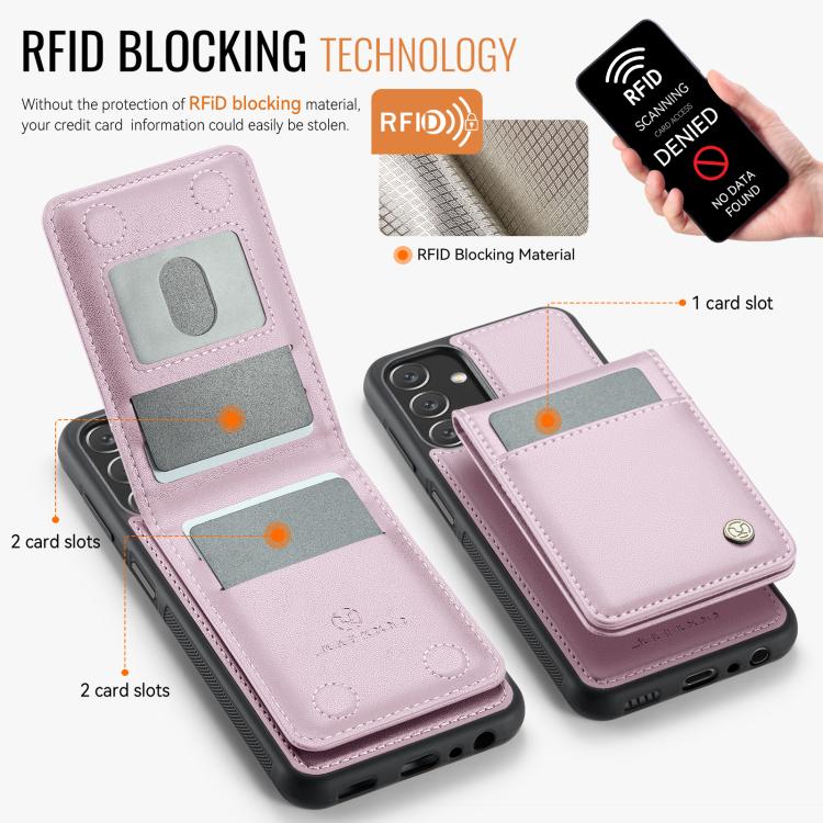 For Samsung Galaxy A13 5G JEEHOOD J06 British Style RFID MagSafe Card Bag PU Phone Case(Pink)