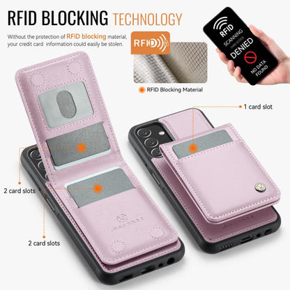 For Samsung Galaxy A13 5G JEEHOOD J06 British Style RFID MagSafe Card Bag PU Phone Case(Pink)