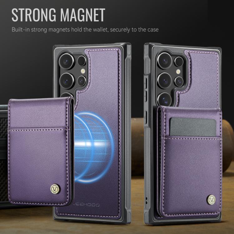 For Samsung Galaxy S23 Ultra 5G JEEHOOD J06 British Style RFID MagSafe Card Bag PU Phone Case(Purple)